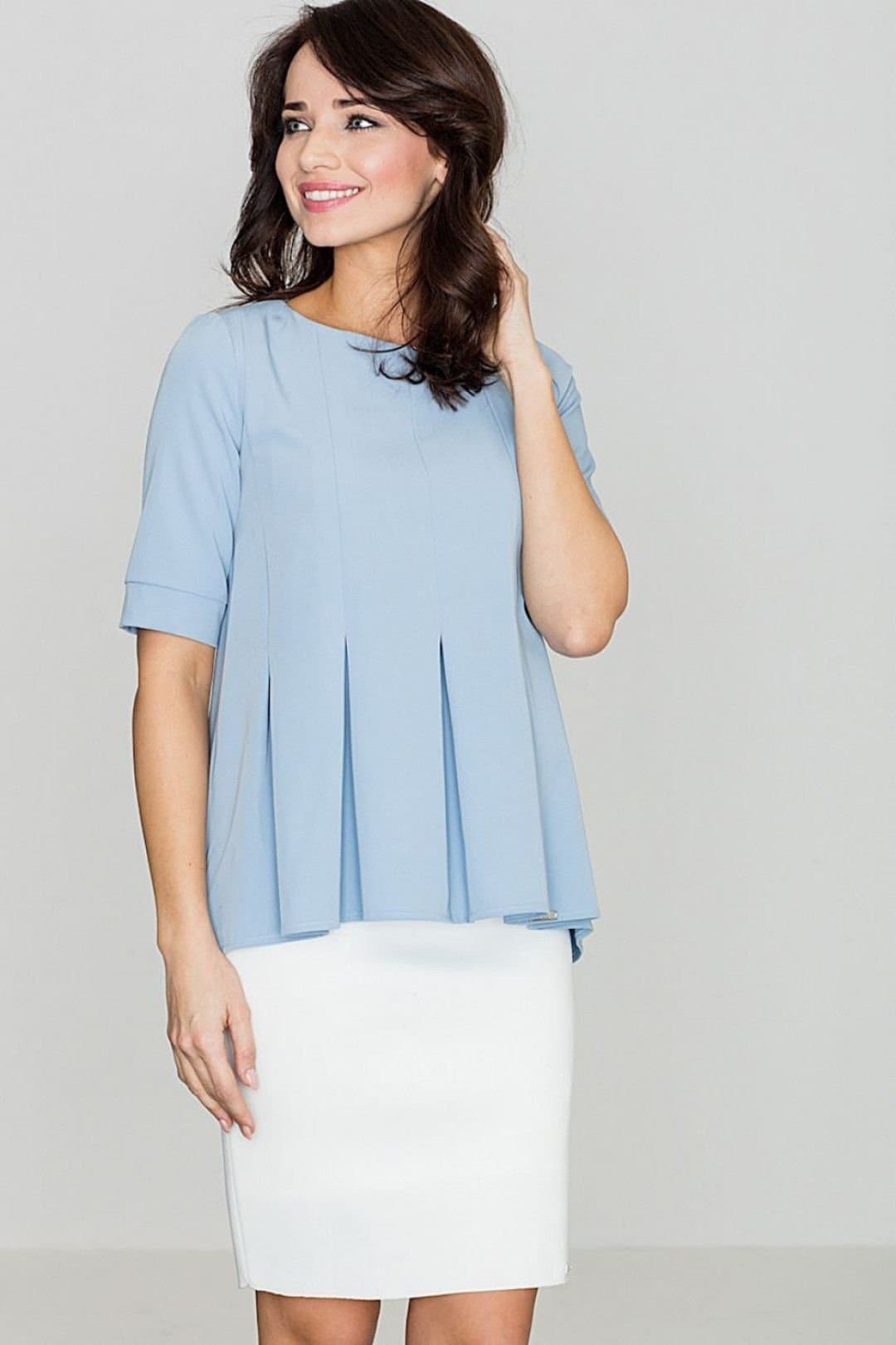 Love Lace Love Lace Blue Oversize Blouse with Pleated Front