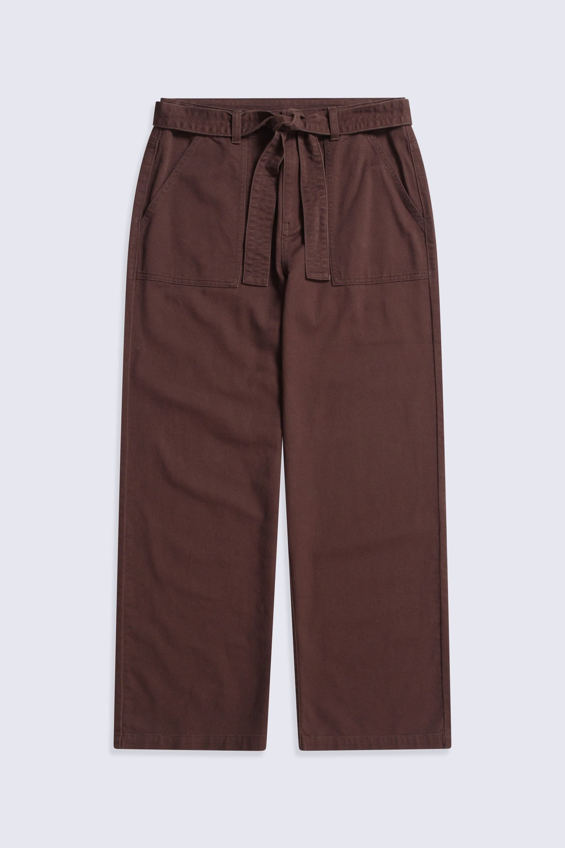 Animal Animal Women's High Waisted Adjustable Tie Belt Smart Casual Straight Leg Trouser in Brown