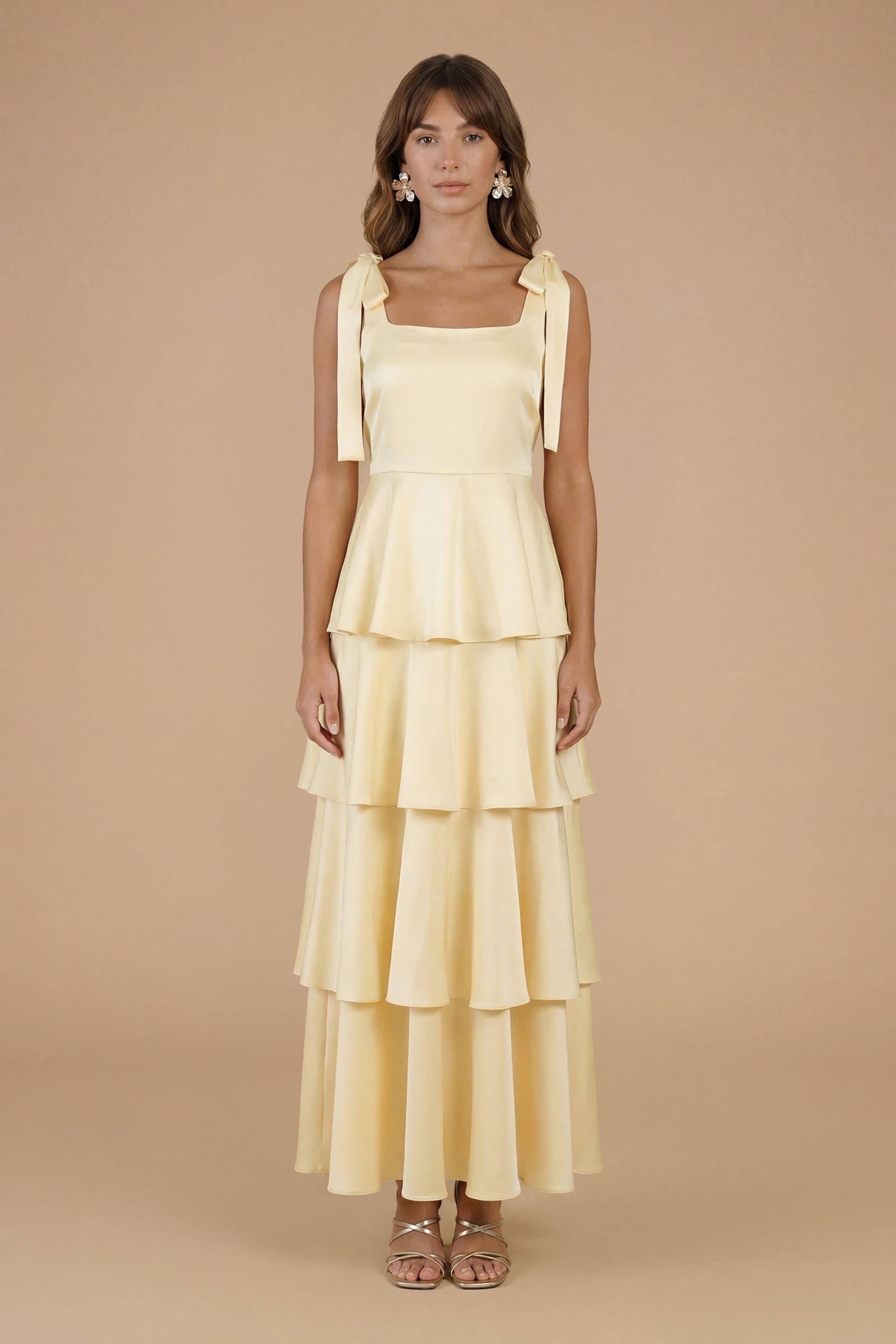 Oasis Oasis Women's Satin Tie Shoulder Bridesmaid Maxi Dress in Butter