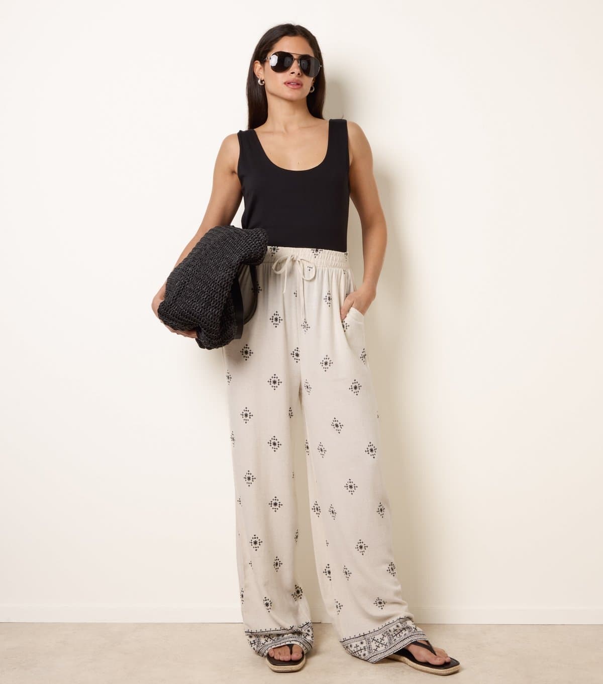 Blue Vanilla Women's Stone Embroidered Trousers Blue Vanilla New Look