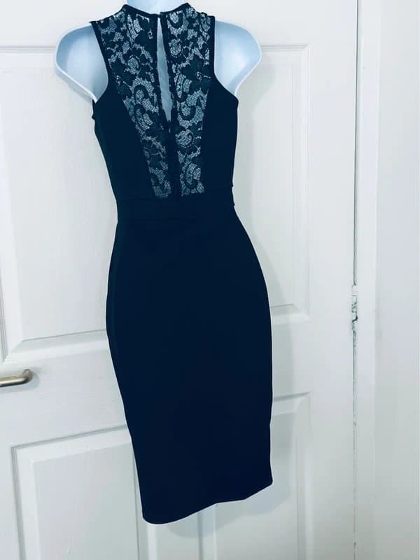 TFNC Beautiful Black TFNC Lace Midi Wiggle Dress Size S VGC
