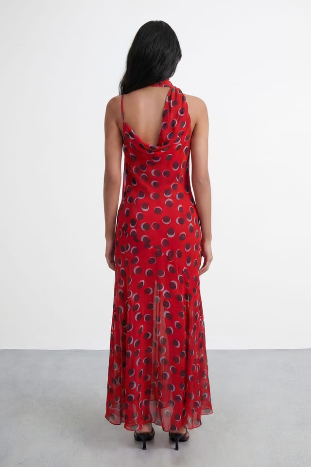 Warehouse Warehouse Women's Petite Premium Polka Dot Tie Neck Cowl Dress in Red - 2