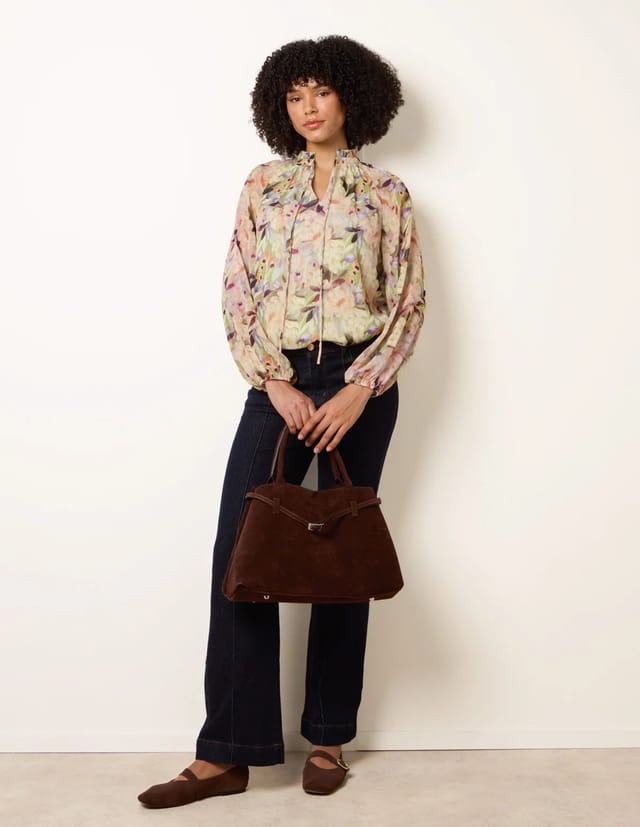 Blue Vanilla Watercolour Floral Printed Tie Front Blouse - 2