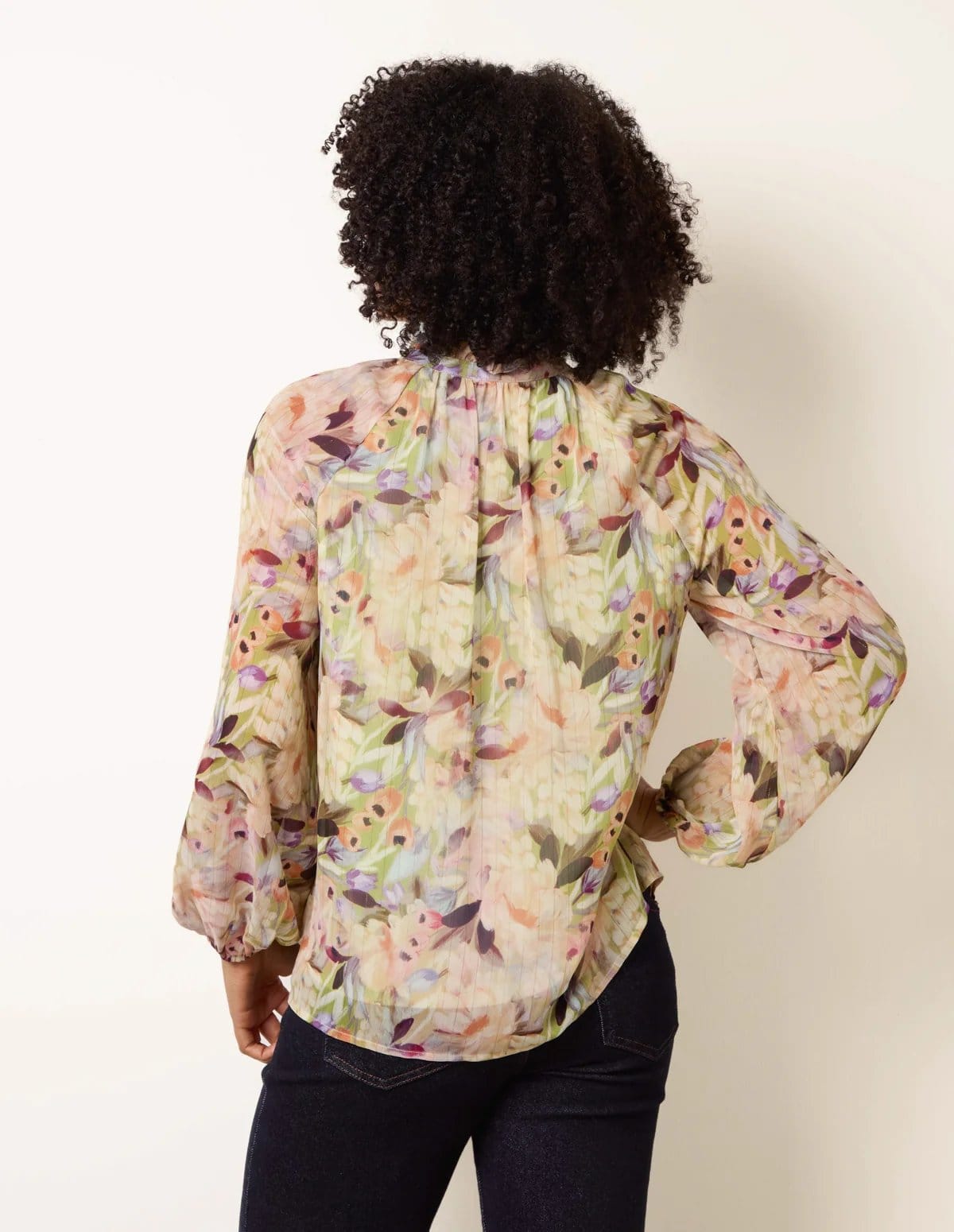 Blue Vanilla Watercolour Floral Printed Tie Front Blouse - 4