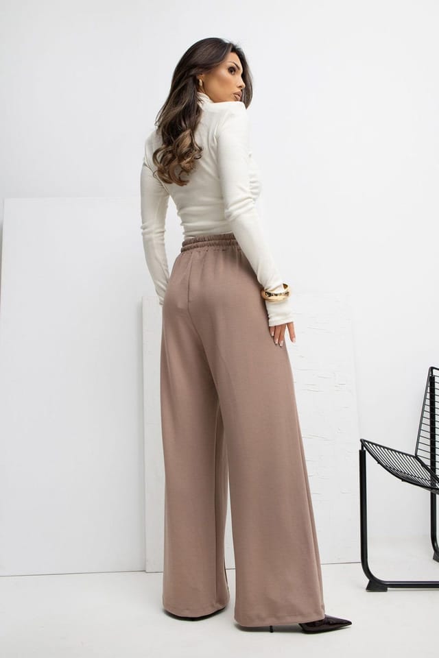 Love Lace Love Lace Women's Soft Palazzo Sweatpants with High Waist Tie in Beige - 3