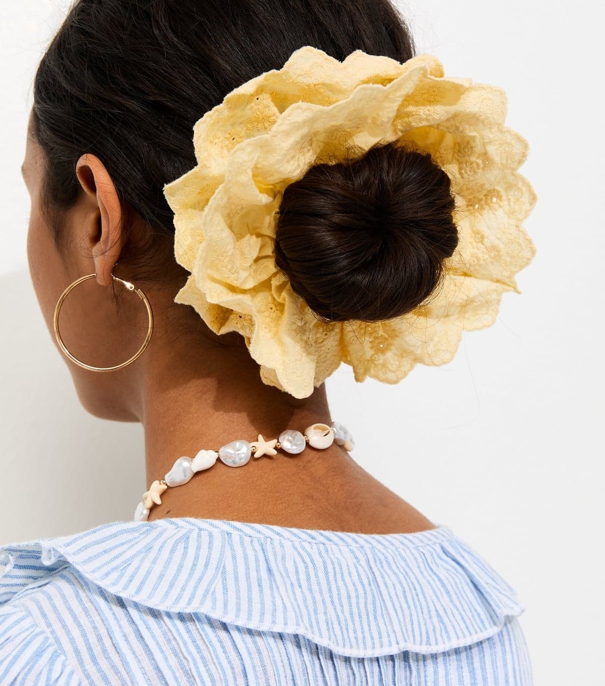 New Look Yellow Oversized Broderie Anglaise Frilly Scrunchie New Look