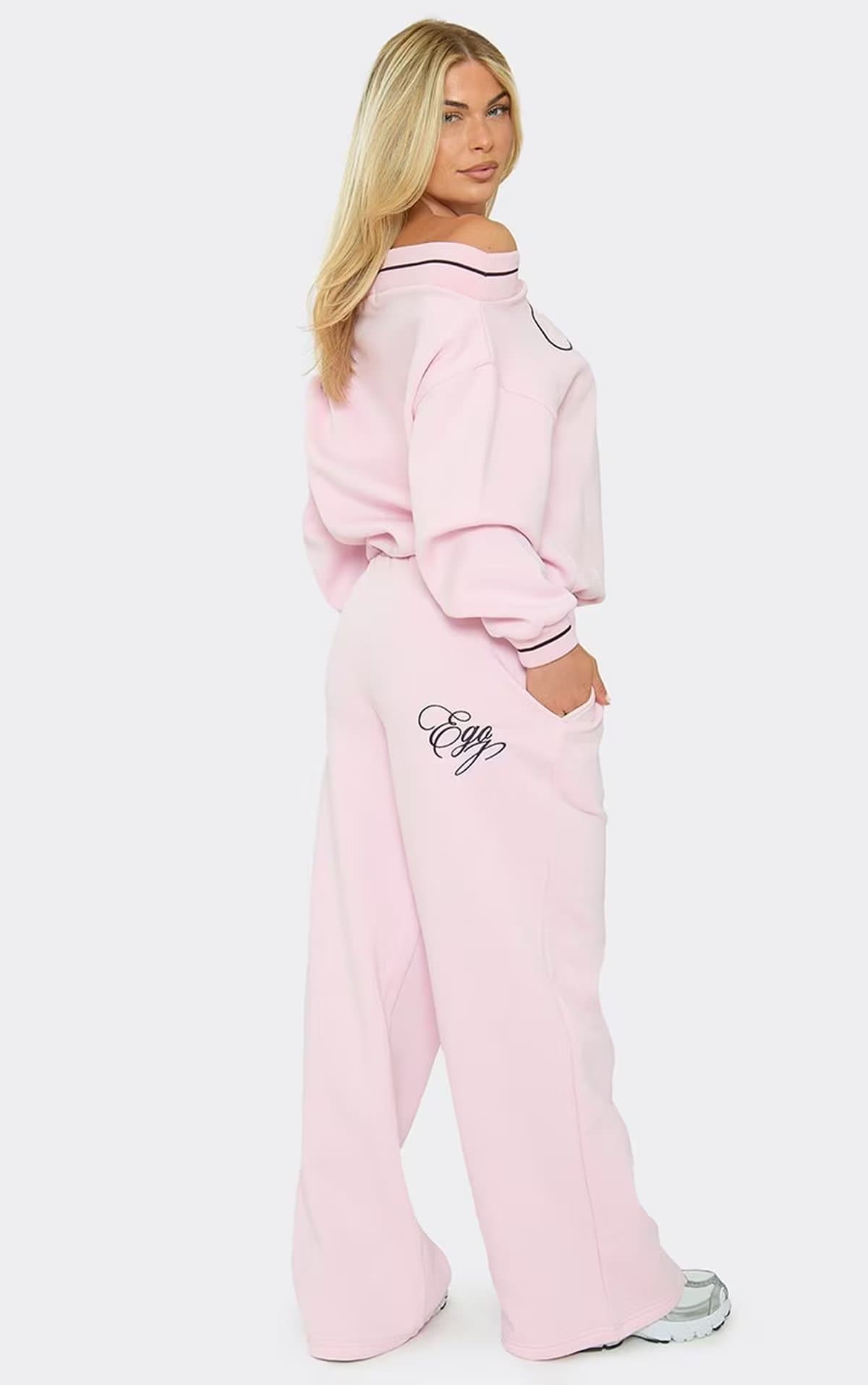 EGO Elasticated Waistband Wide Leg Joggers In Pink, Women's Size UK 6