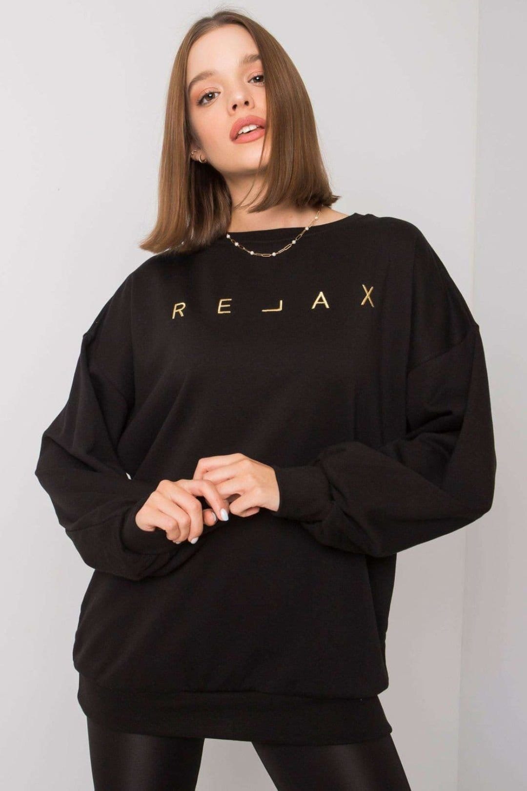 Love Lace Black Cotton-Polyester Crewneck Sweatshirt