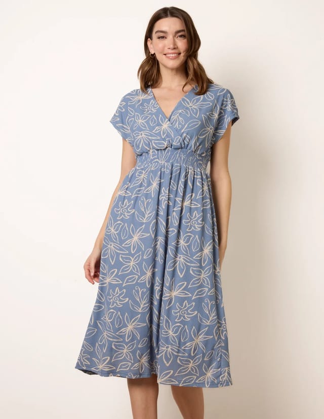 Blue Vanilla Floral Wrap Front Elasticated Waist Midi Dress - 2
