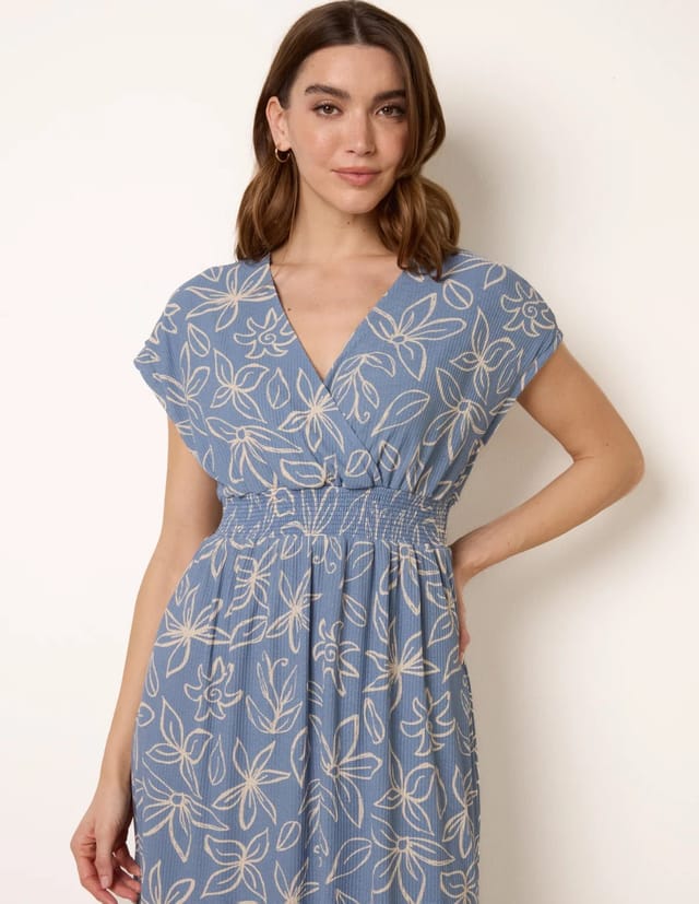 Blue Vanilla Floral Wrap Front Elasticated Waist Midi Dress - 3