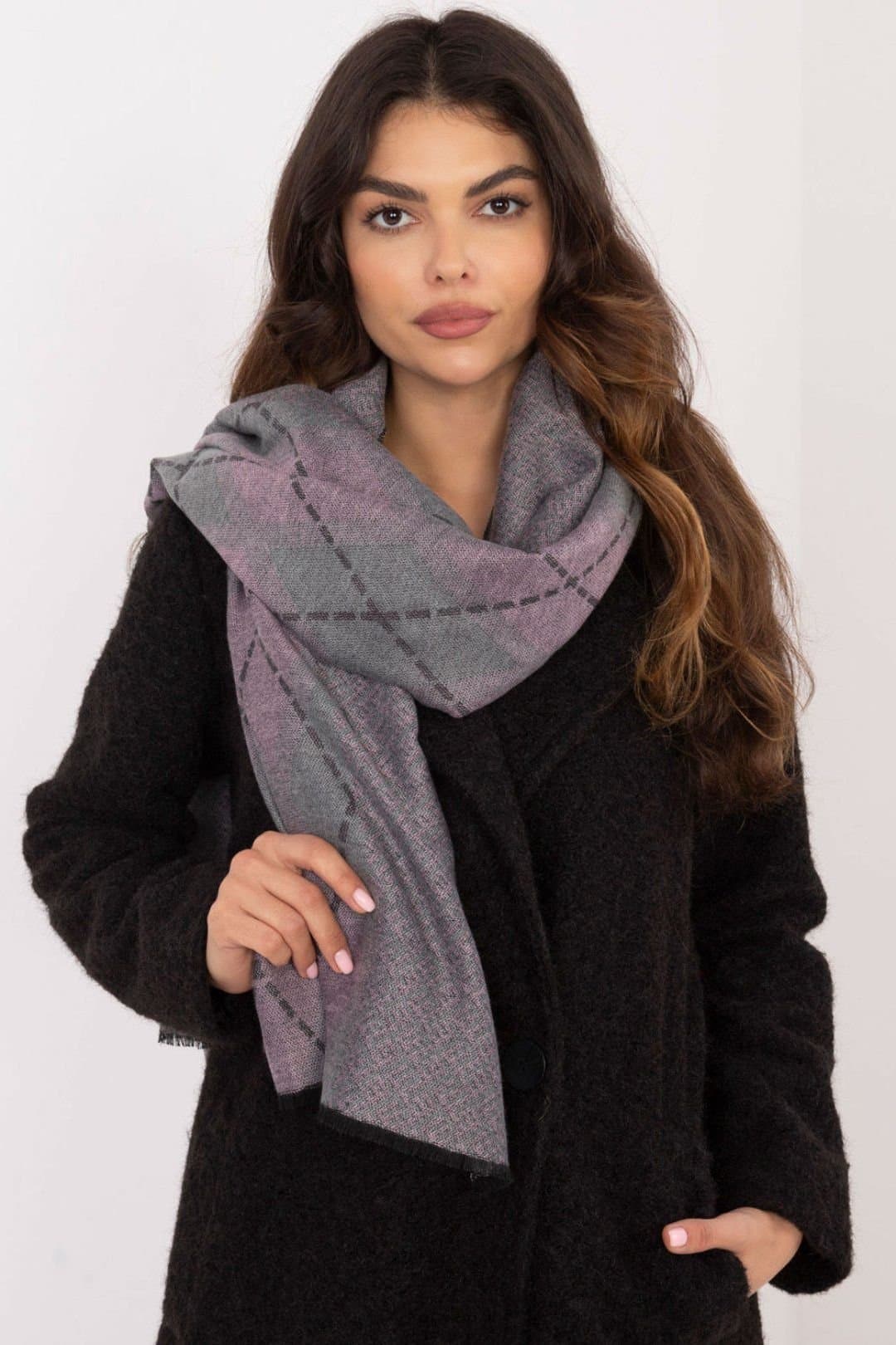 Love Lace Love Lace Women's Elegant Geometric Viscose Scarf Lightweight Soft for Any Outfit in Grey