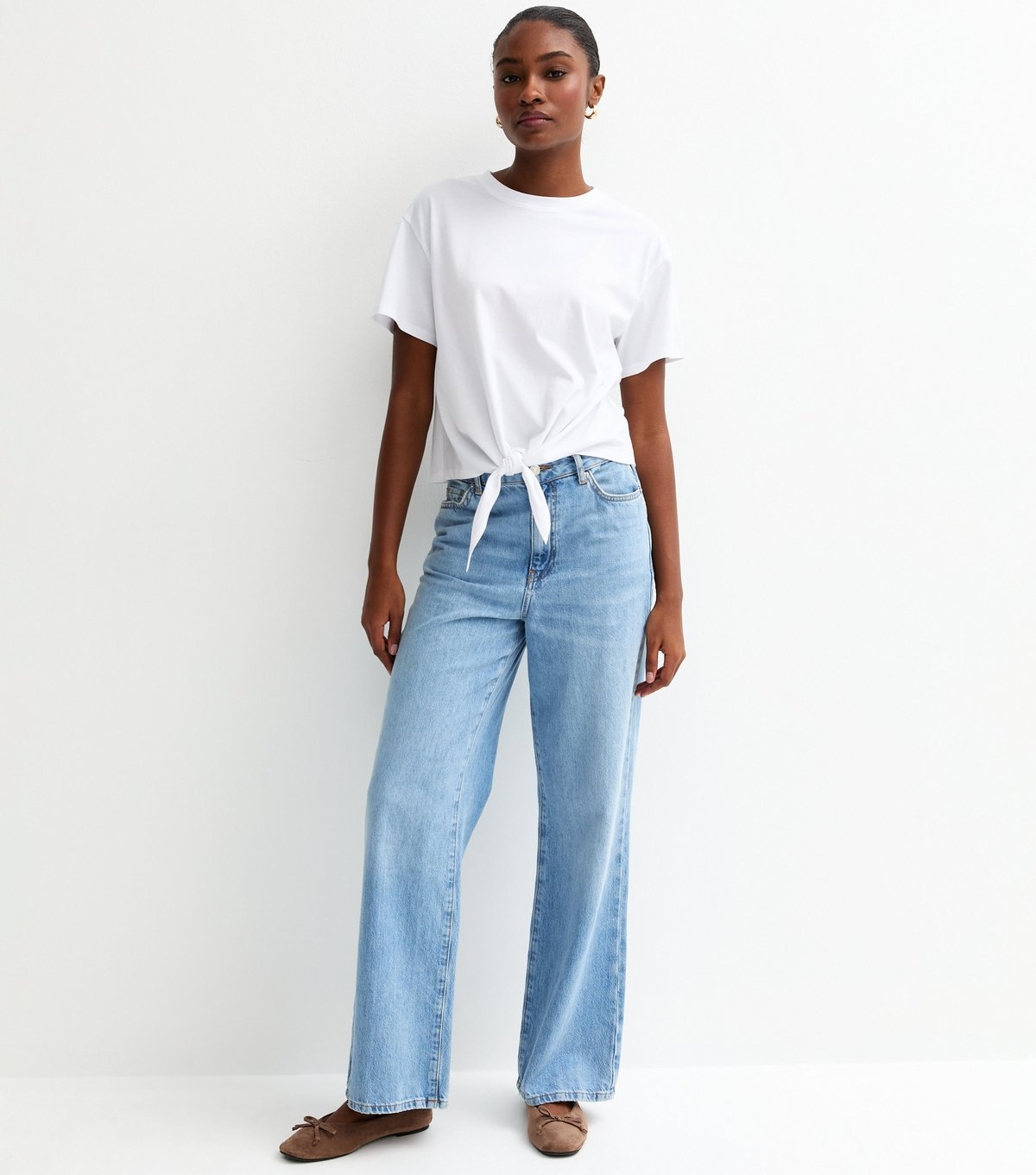 New Look Women's White Cotton Tie Front T-Shirt New Look - 3