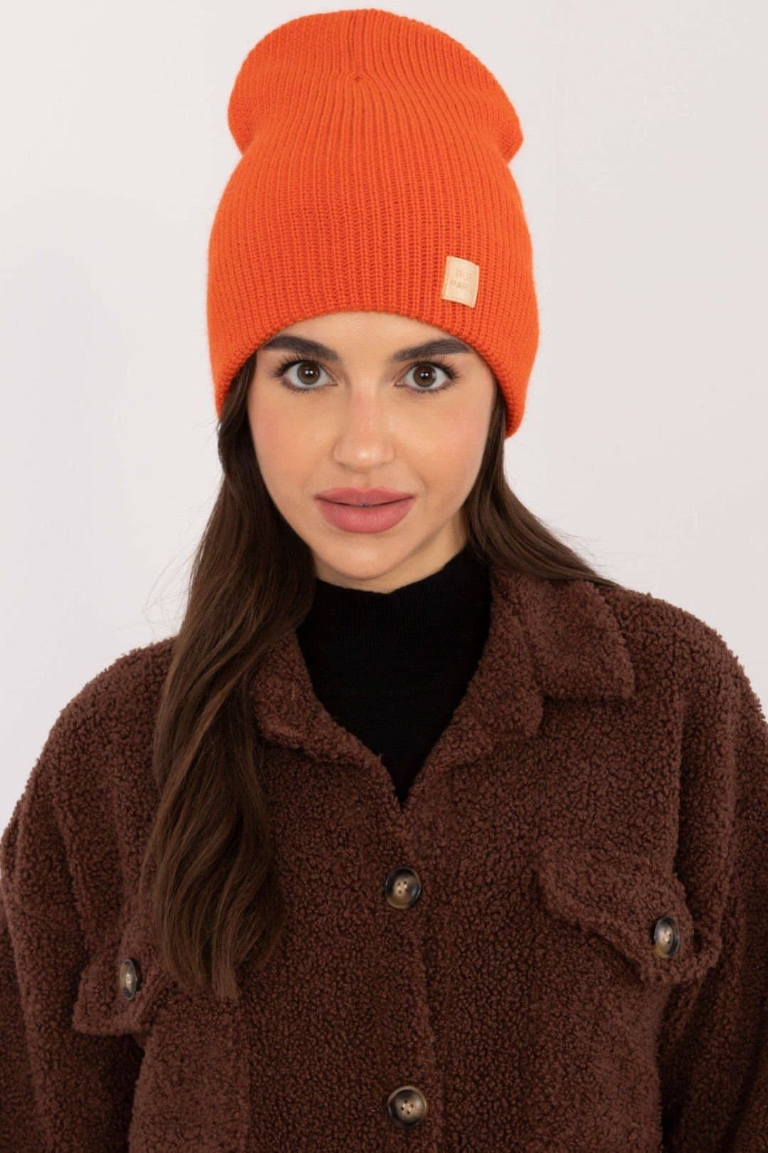 Love Lace Love Lace Orange Soft Acrylic Beanie Hat with Monochrome Patch