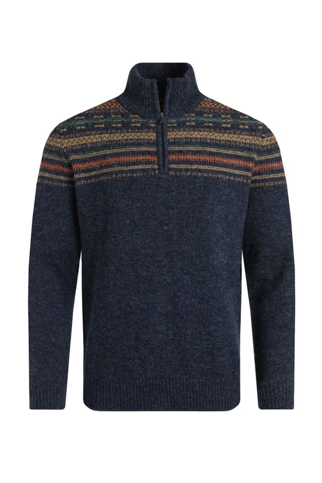 Weird Fish Weird Fish Men's Larner 1/4 Zip Fair Isle Jumper in Midnight - 2