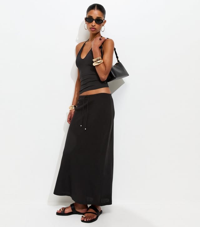 New Look Women's Black Linen Look Bias Cut Midi Skirt New Look - 2