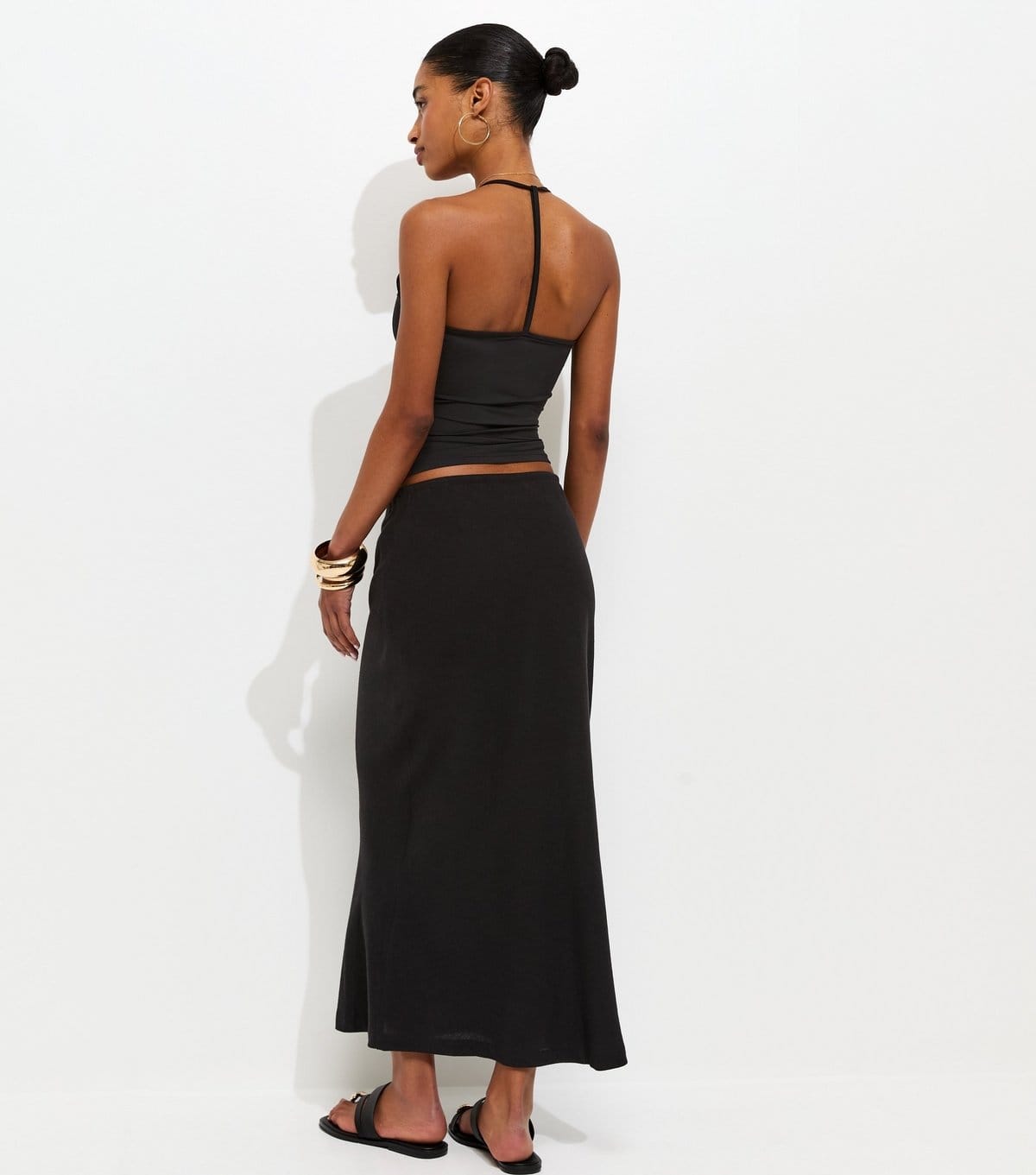 New Look Women's Black Linen Look Bias Cut Midi Skirt New Look - 4