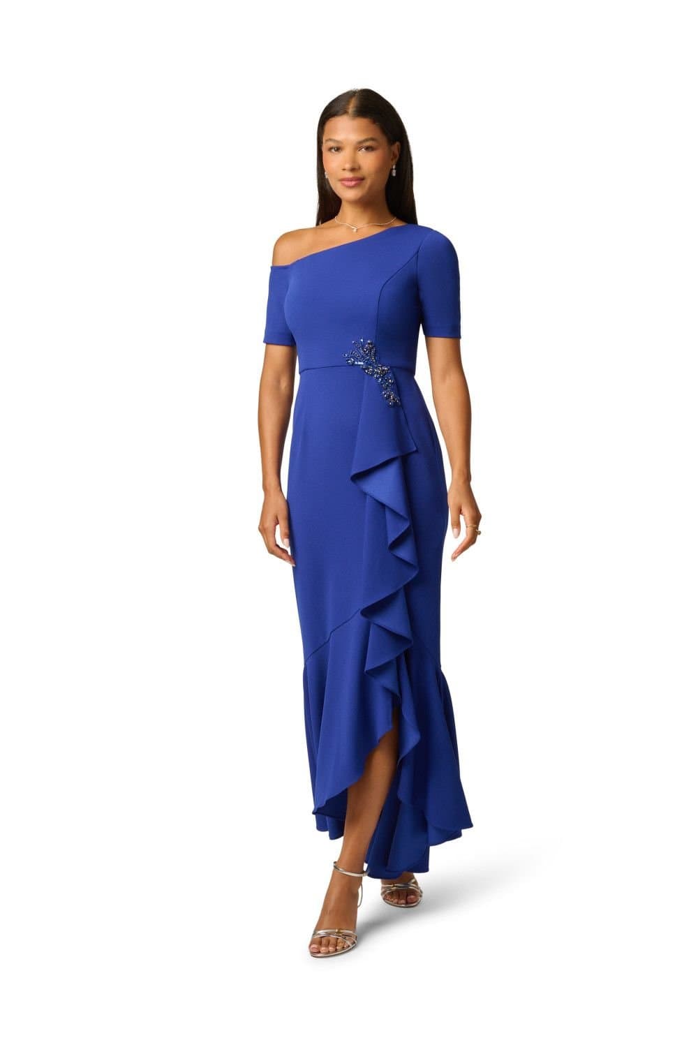 Papell Studio Papell Studio Women's Asymmetrical Crepe Gown in Blue