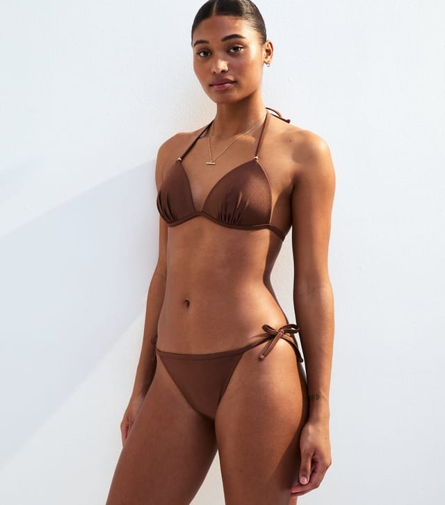 New Look Women's Dark Brown Side Tie Bikini Bottoms New Look - 3