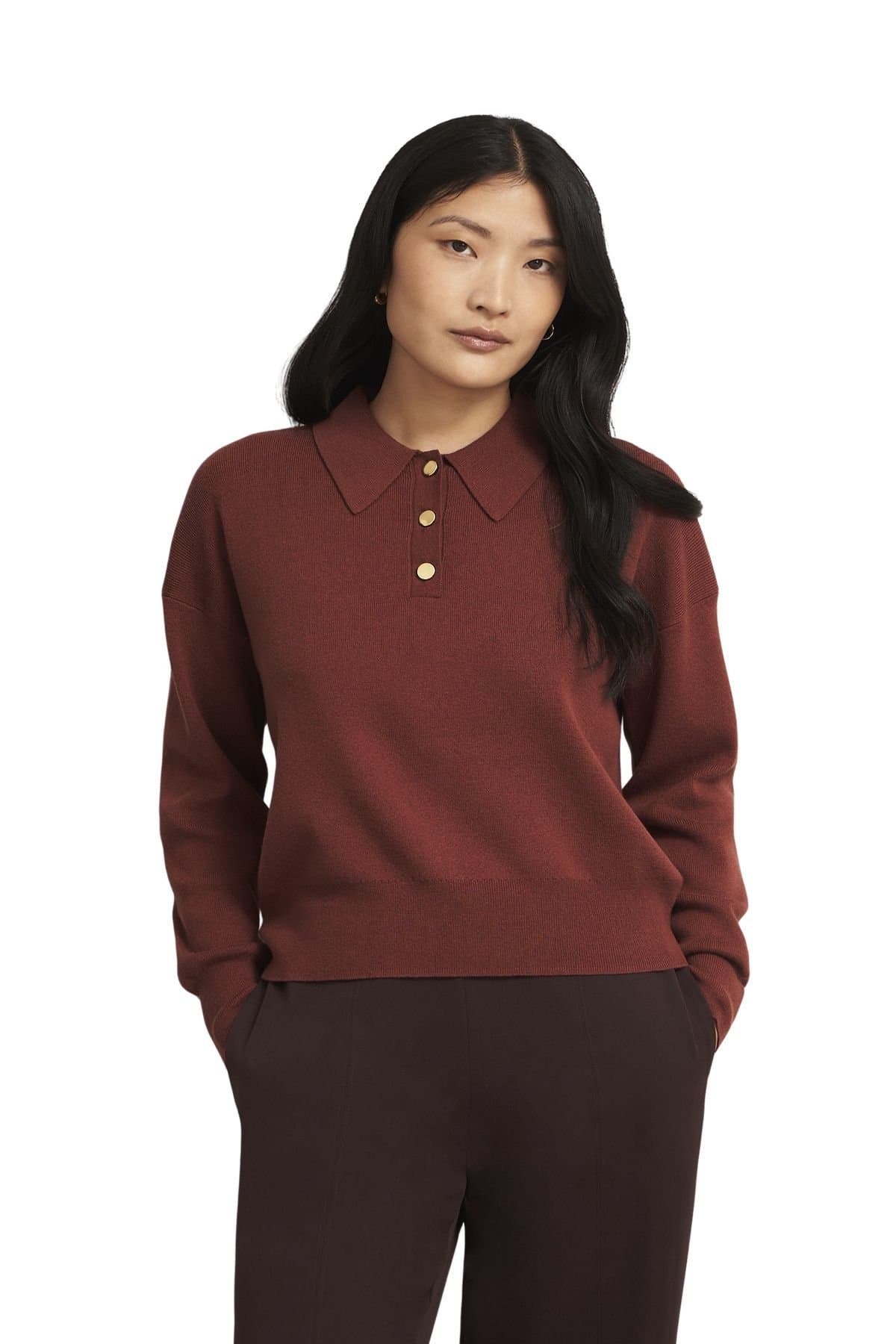 Hobbs London Hobbs London Women's Connie Polo Sweater in Chocolate