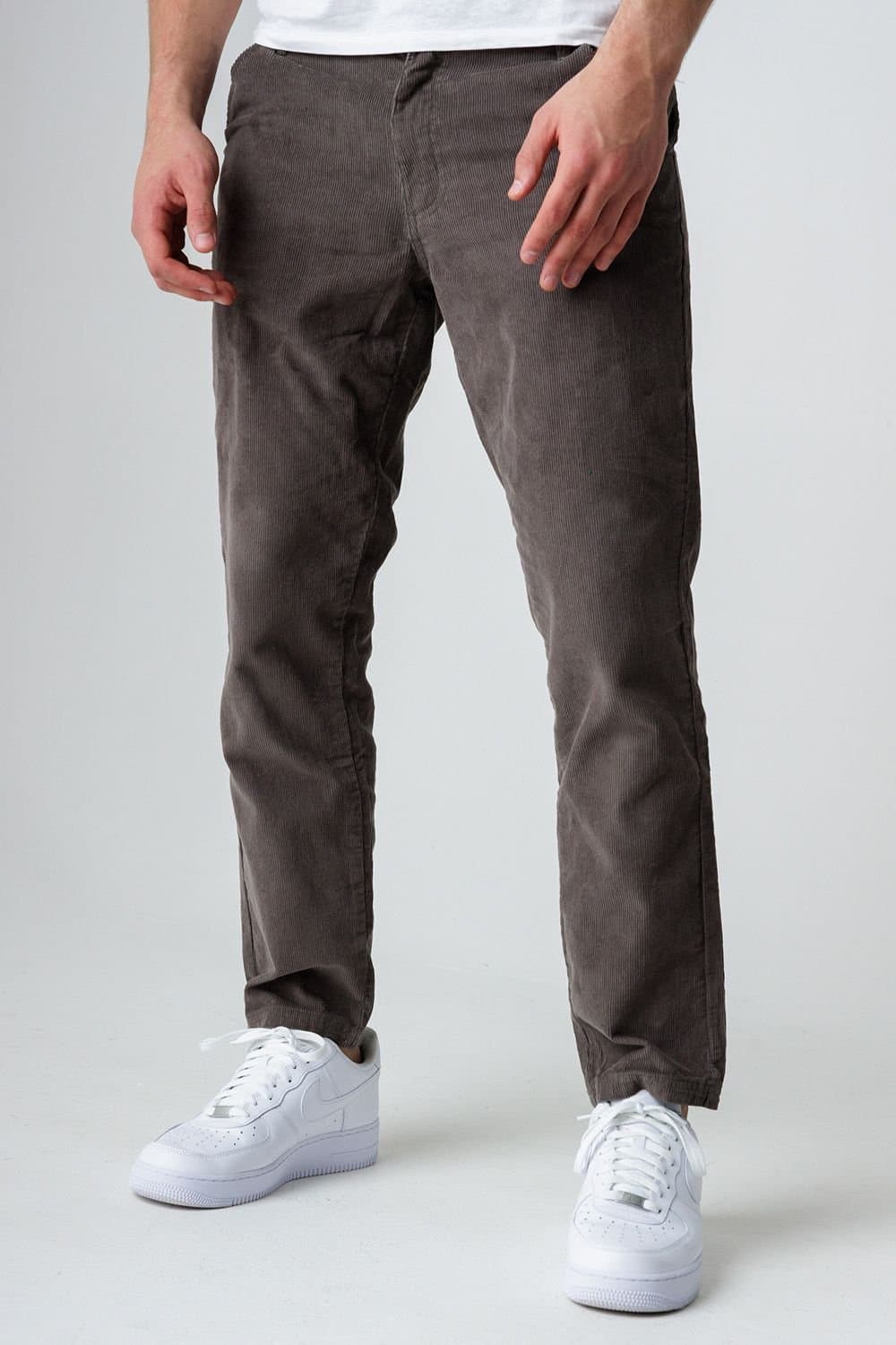 Influence Influence Men's Cotton Cord Straight Leg Trousers in Grey