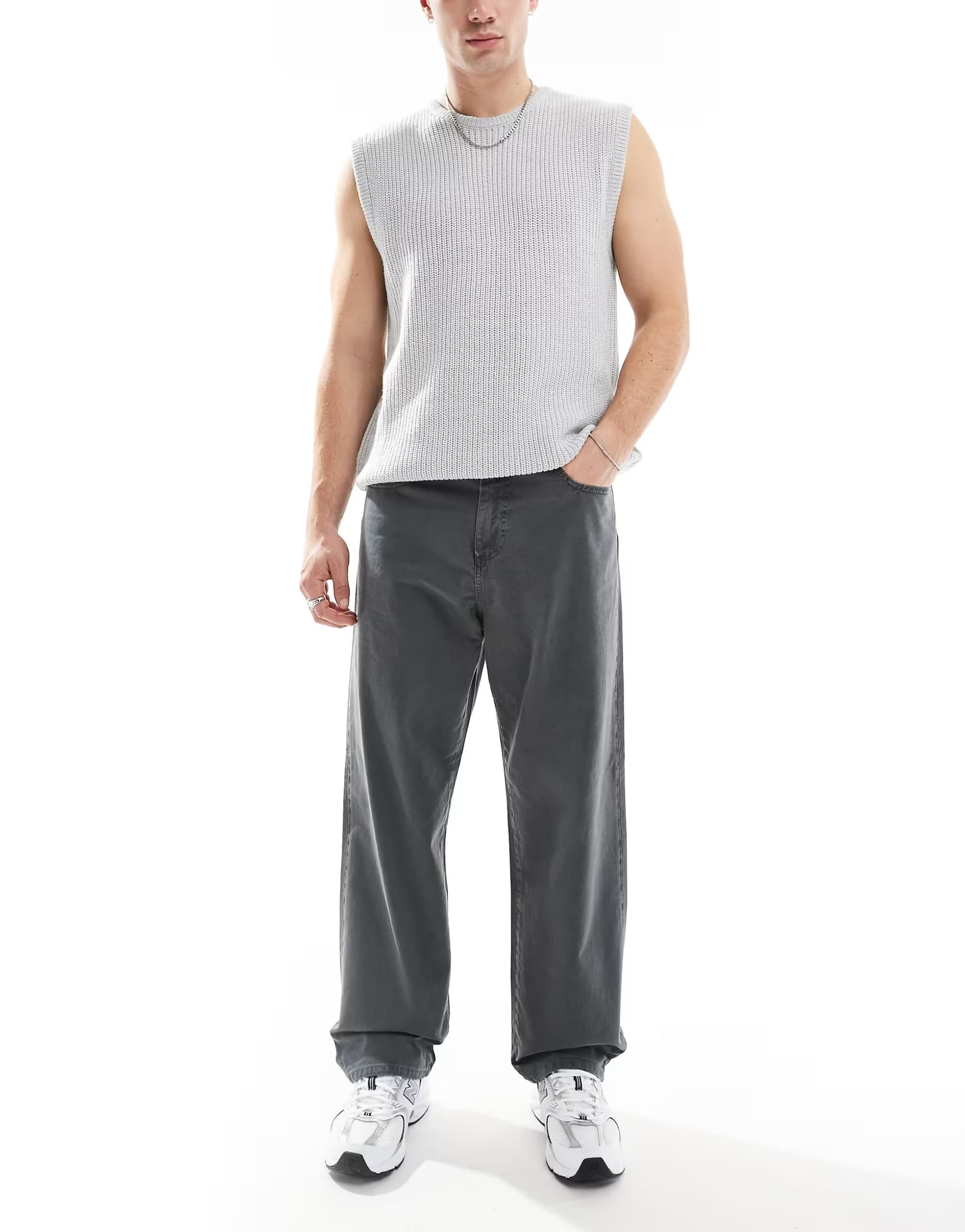 ASOS Jack & Jones alex baggy fit twill trousers in dark grey