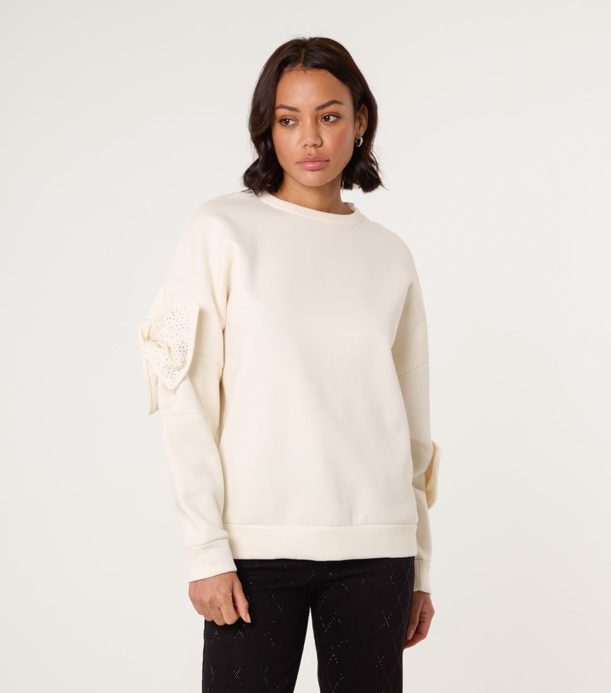 Blue Vanilla Women's Off White Bow Sleeve Sweatshirt Blue Vanilla New Look