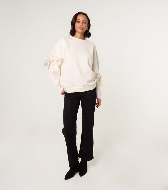 Blue Vanilla Women's Off White Bow Sleeve Sweatshirt Blue Vanilla New Look - 2