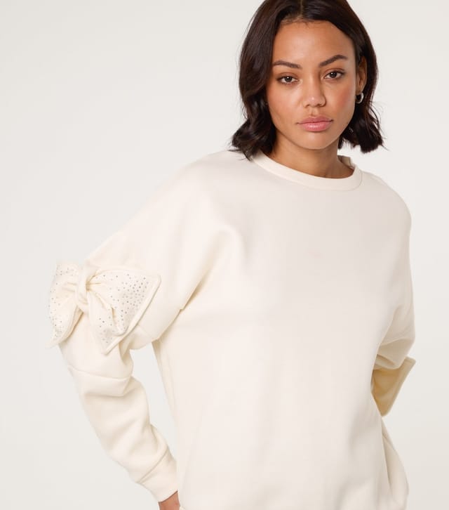 Blue Vanilla Women's Off White Bow Sleeve Sweatshirt Blue Vanilla New Look - 3