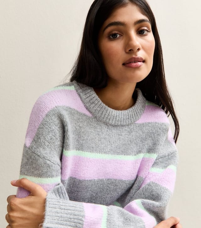 New Look Women's Grey Striped Crew Neck Jumper New Look - 2