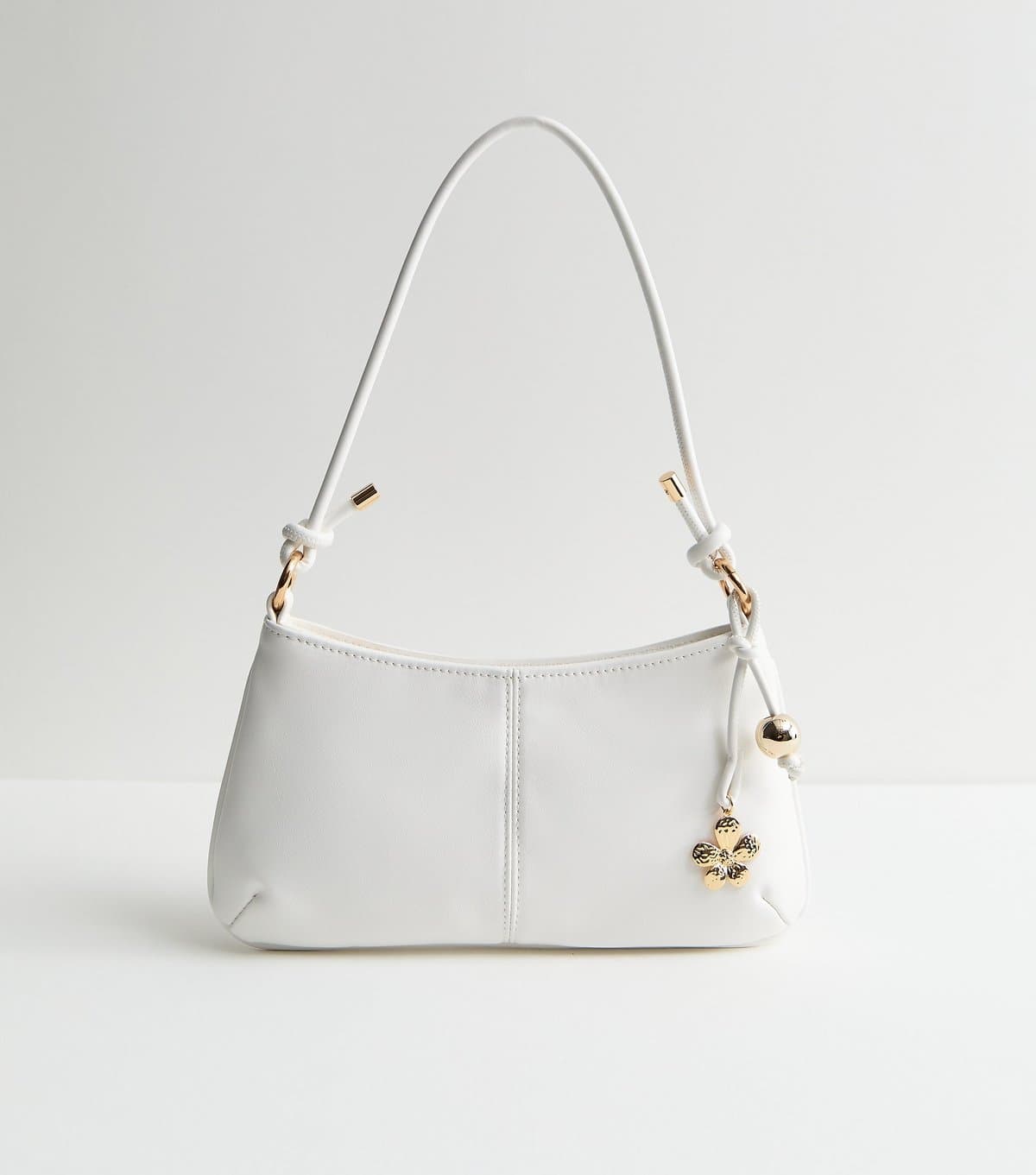 New Look White Faux Leather Flower Charm Shoulder Bag New Look