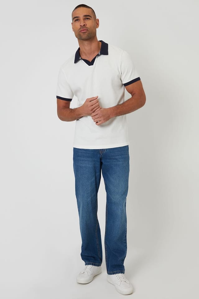 Threadbare threadbare Men's Trophy Neck Waffle Polo Shirt in White - 3
