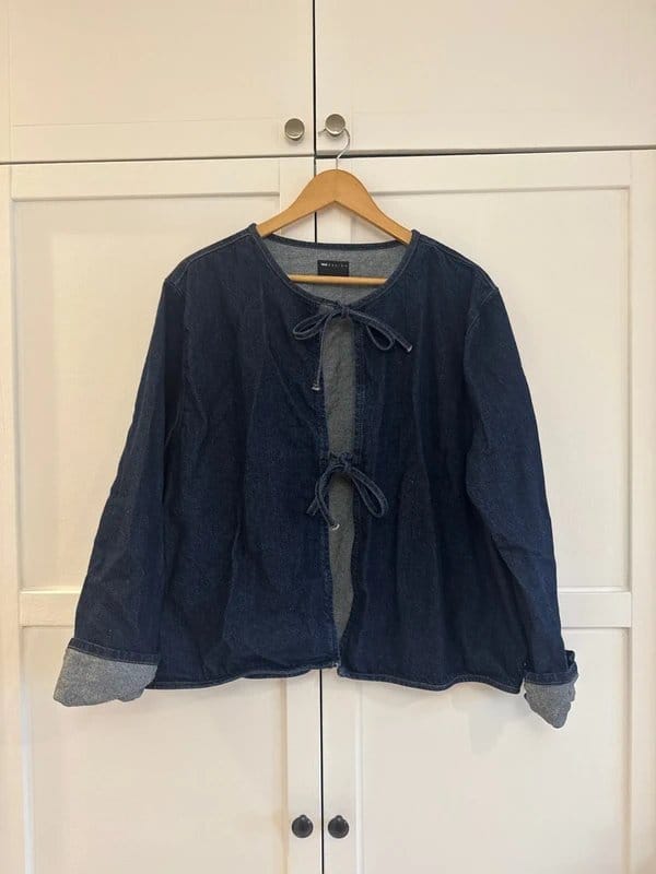 ASOS Navy Denim Tie-Front Jacket Size L