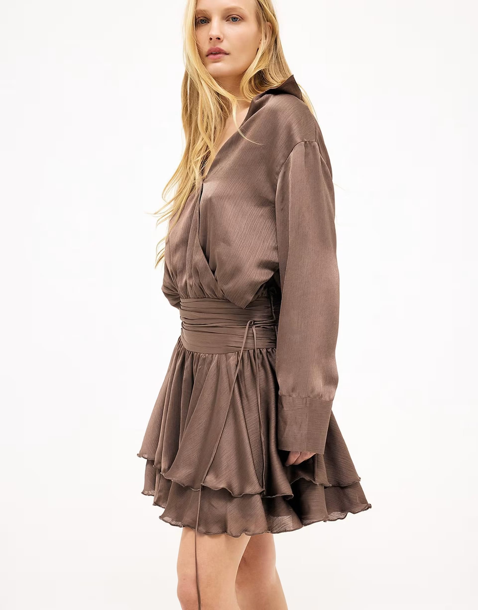 ASOS Brown Ruched Waist Mini Shirt Dress