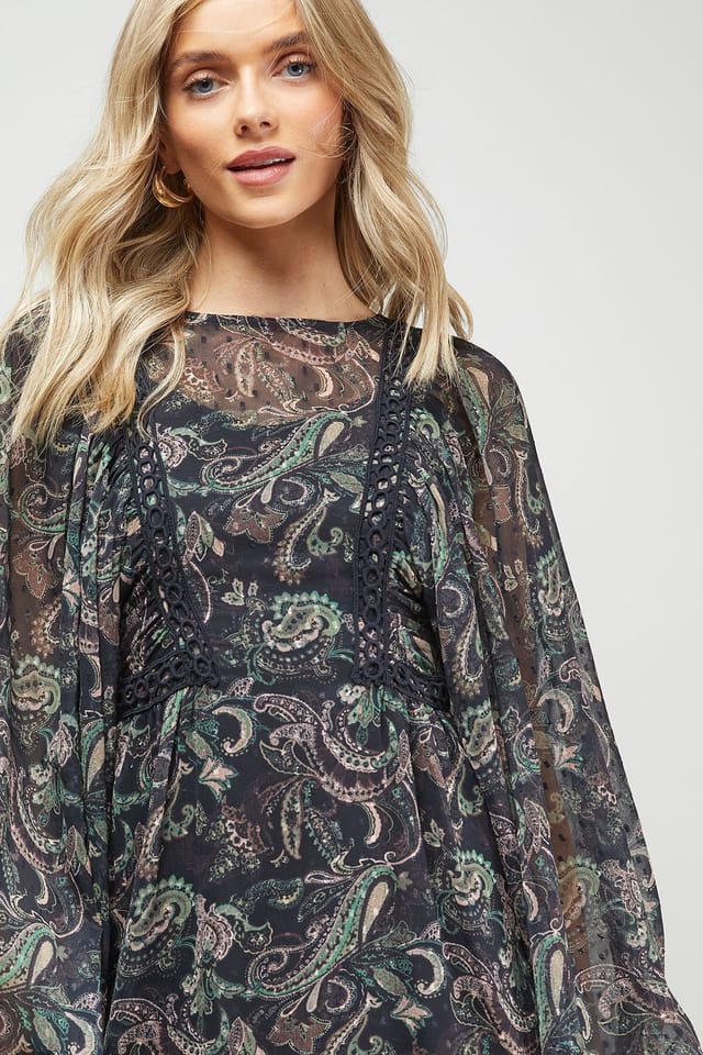 Oasis Oasis Women's Printed Trim Detail Batwing Mini Dress - 3