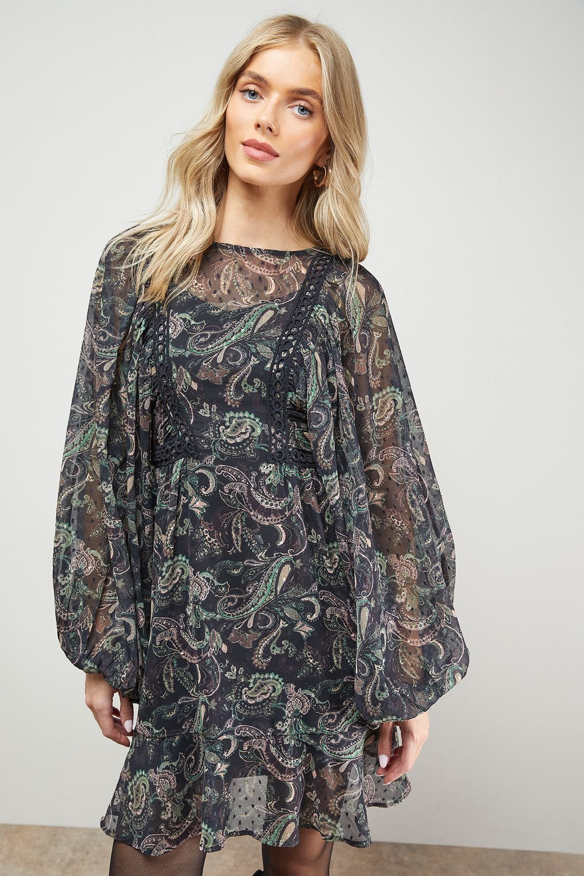 Oasis Oasis Women's Printed Trim Detail Batwing Mini Dress - 4