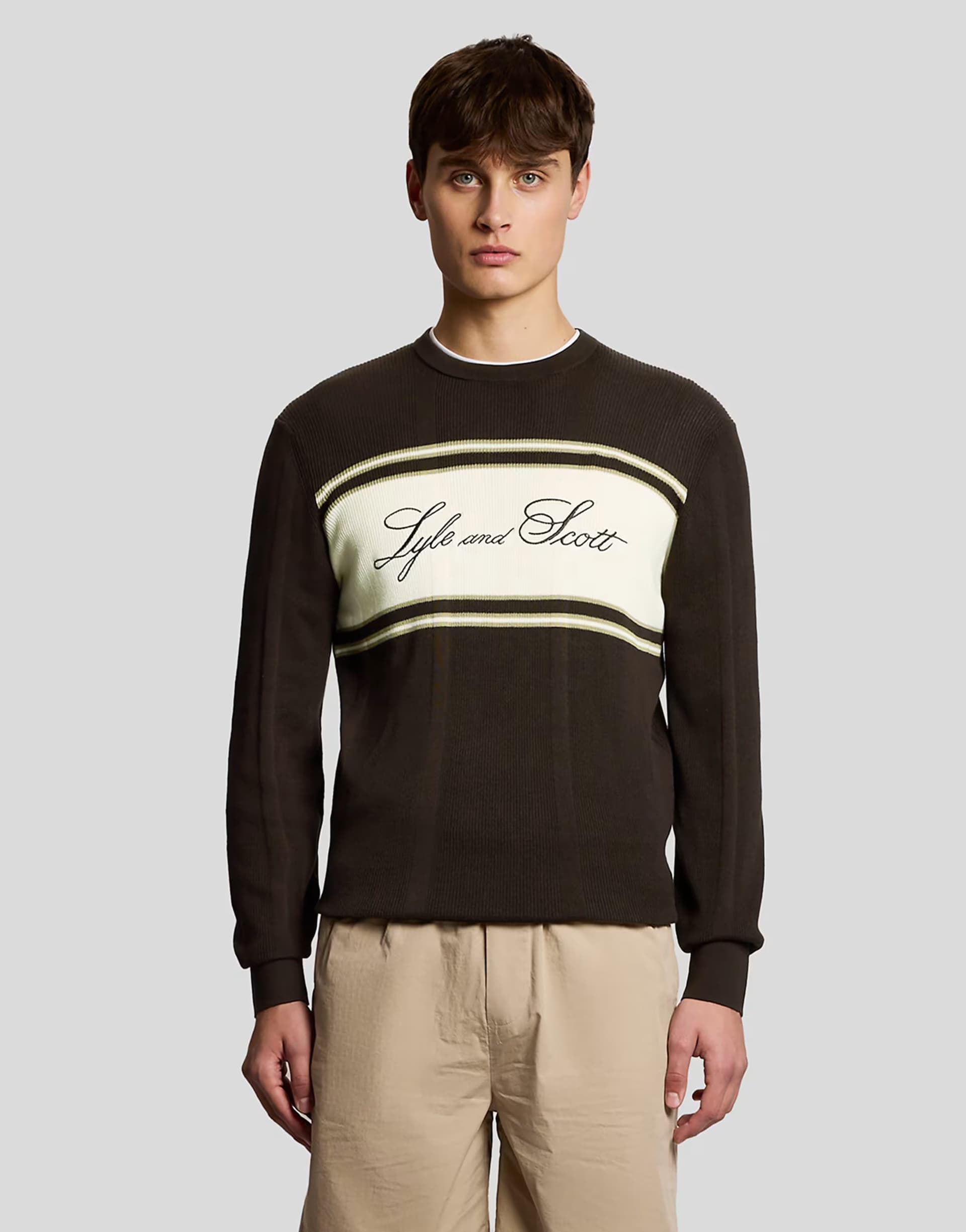 ASOS Lyle & Scott Mid knits superfine script crew neck jumper in y030 licorice