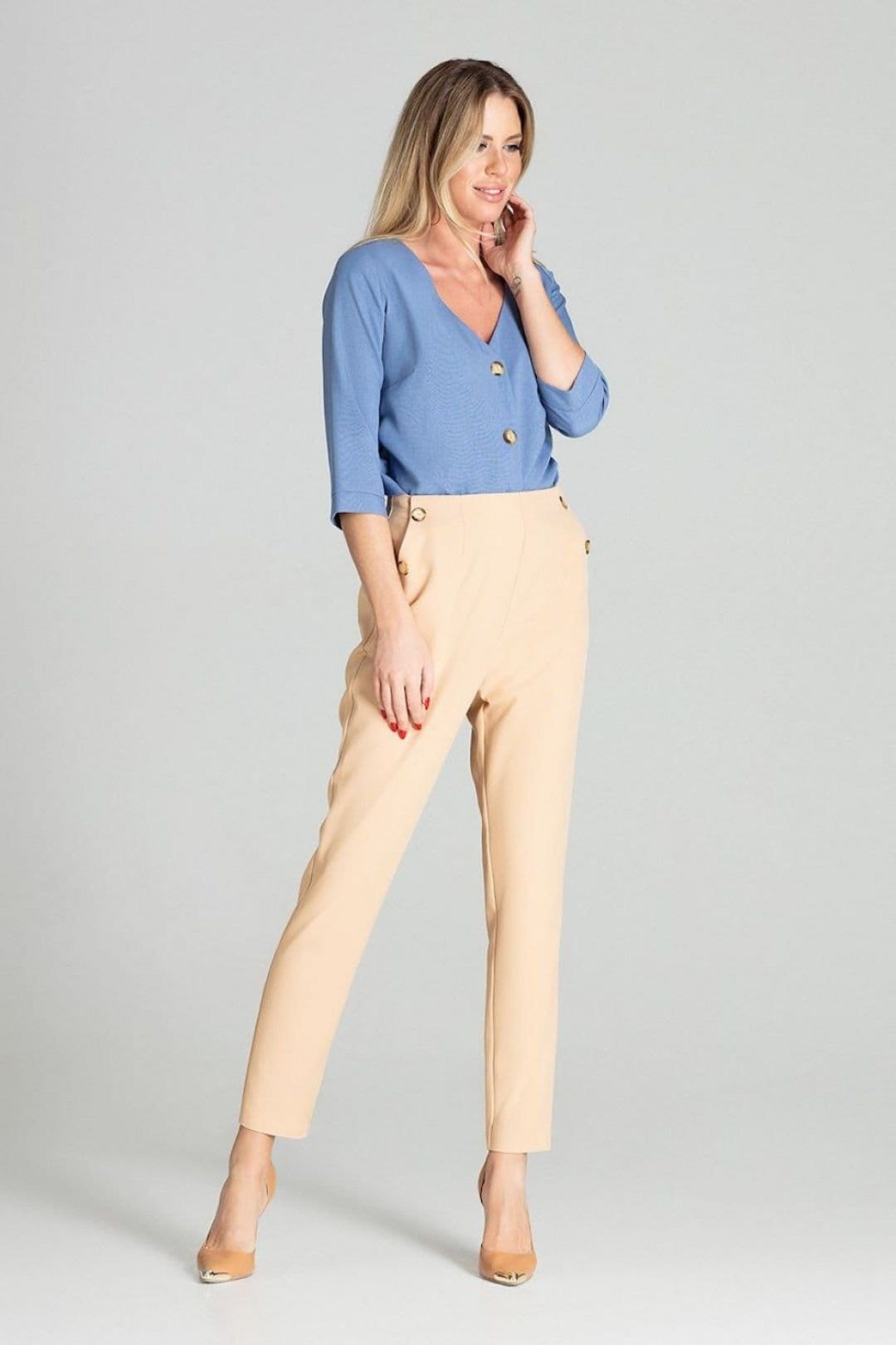 Love Lace Love Lace Women's 3/4 Sleeve Blouse with Cuff Button Front in Blue - 4