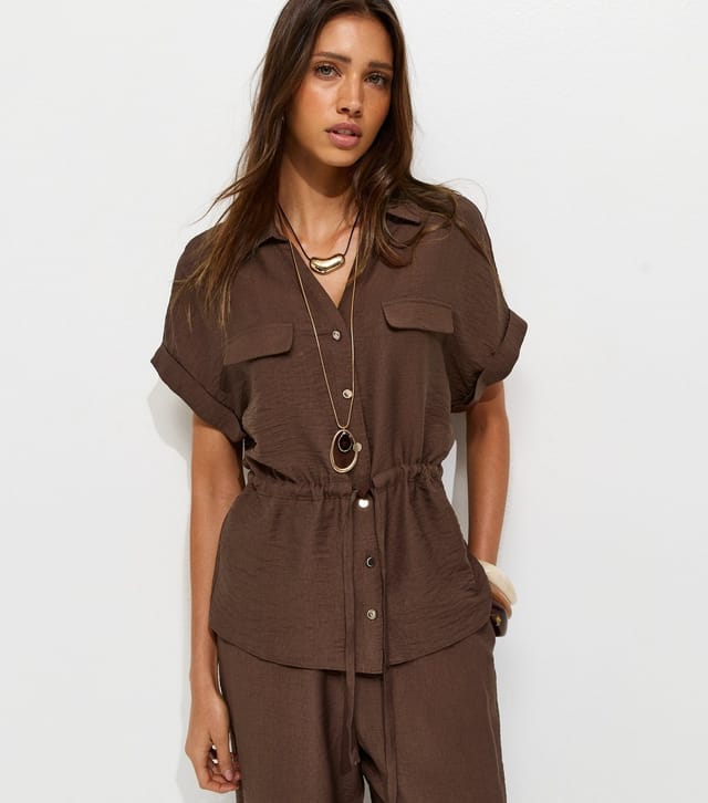 New Look Women's Dark Brown Utility Tie Front Shirt New Look - 2