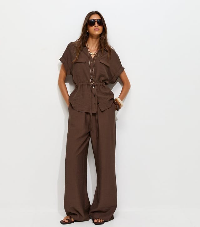 New Look Women's Dark Brown Utility Tie Front Shirt New Look - 3