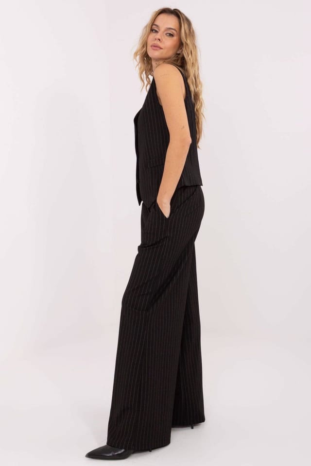 Love Lace Love Lace Women's Striped High Waist Wide Leg Palazzo Trousers in Black - 2