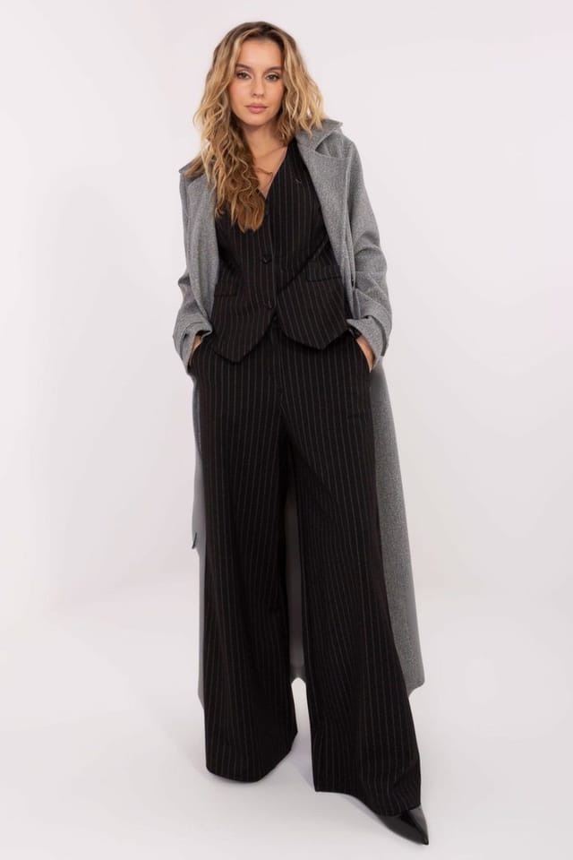 Love Lace Love Lace Women's Striped High Waist Wide Leg Palazzo Trousers in Black - 3