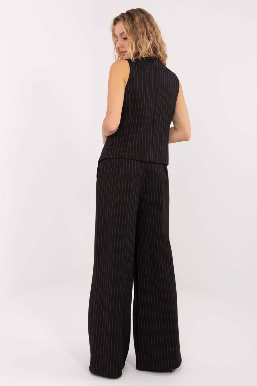 Love Lace Love Lace Women's Striped High Waist Wide Leg Palazzo Trousers in Black - 4