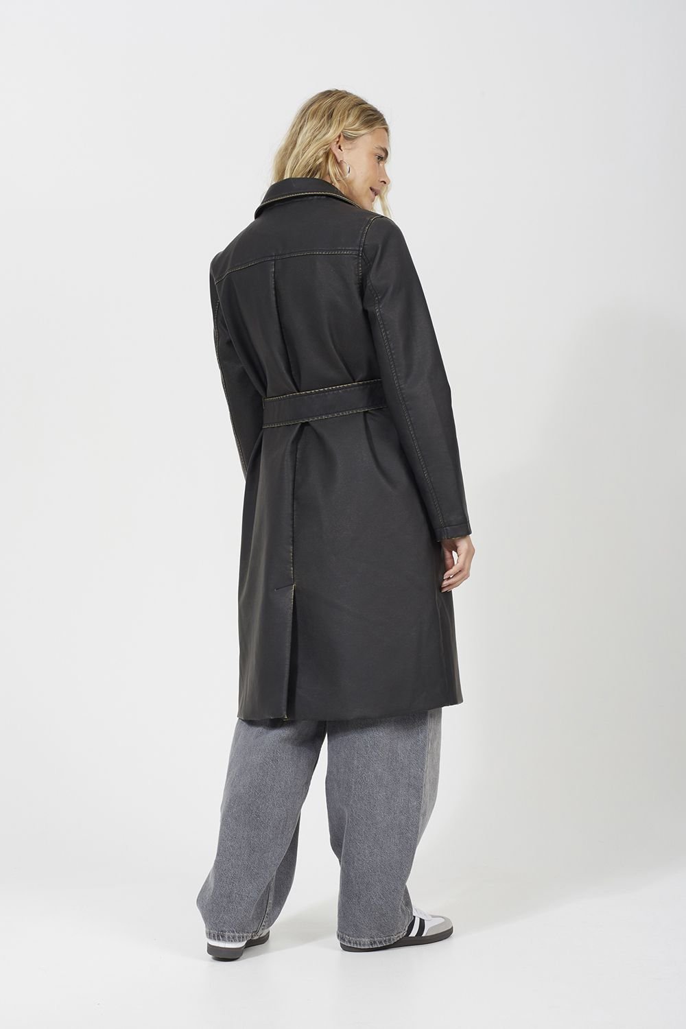 Brave Soul Brave Soul Women's Oversized PU Double Breasted Mac in Brown - 2