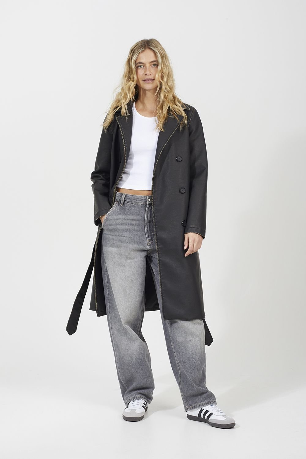 Brave Soul Brave Soul Women's Oversized PU Double Breasted Mac in Brown - 3