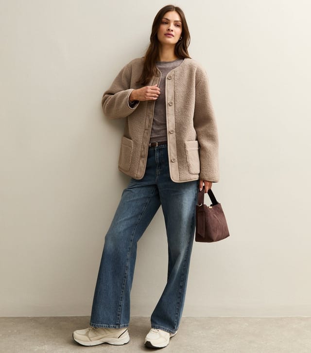 New Look Women's Tall Mink Short Teddy Collarless Jacket New Look - 3