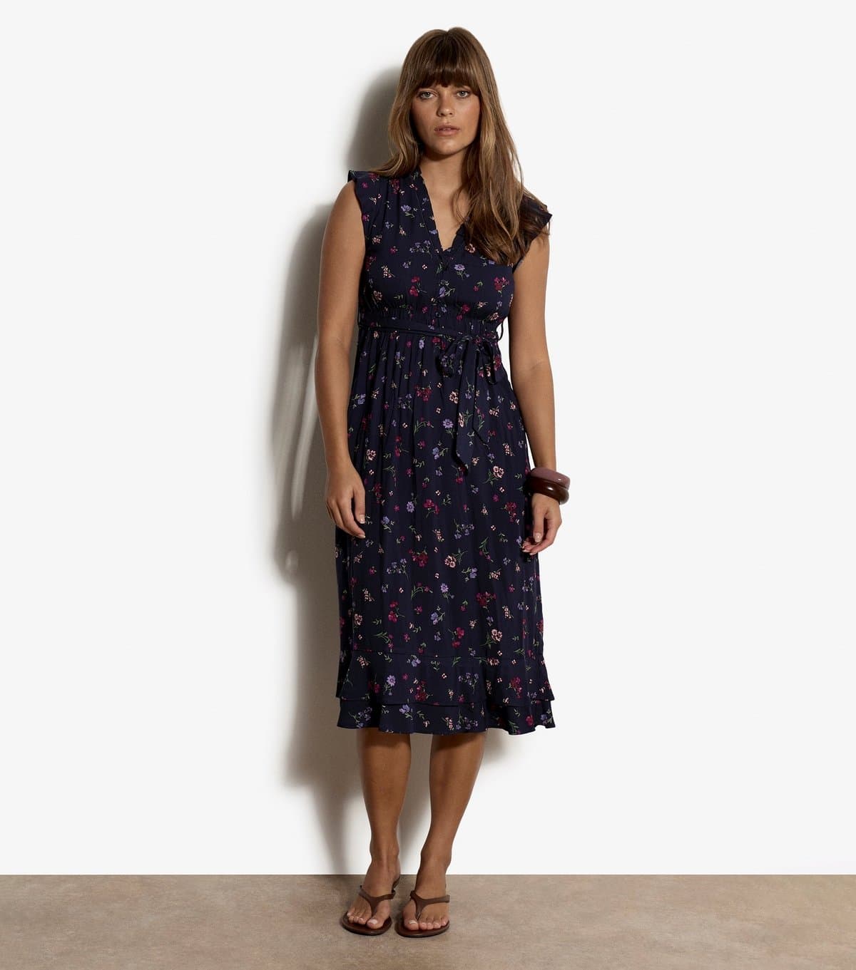 Apricot Women's Navy Ditsy Print Ruffle Midi Dress Apricot New Look