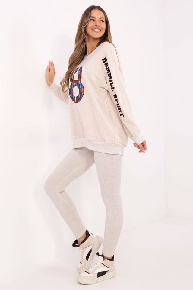 Love Lace Love Lace Women's Cotton Sweatshirt & High Waist Leggings Set Style 206105 in Beige - 2