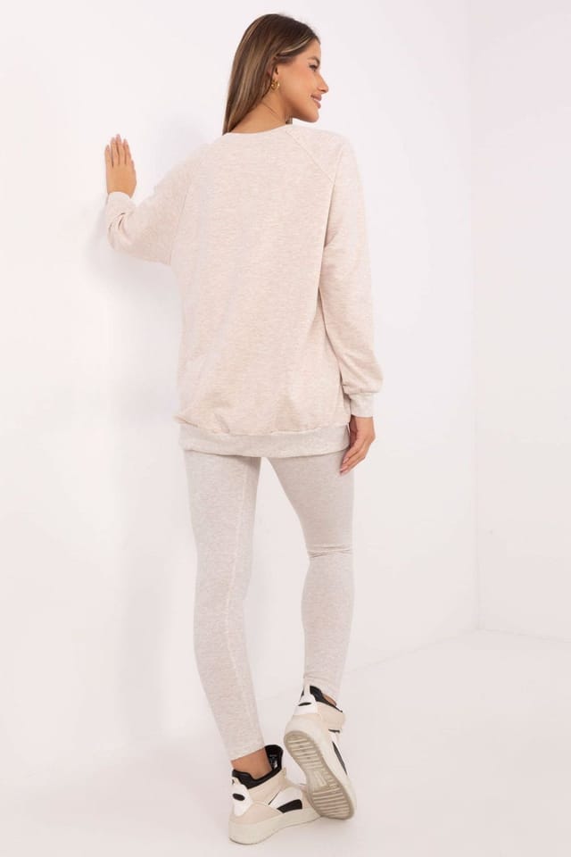 Love Lace Love Lace Women's Cotton Sweatshirt & High Waist Leggings Set Style 206105 in Beige - 3