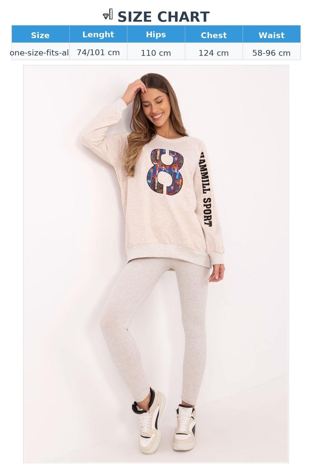Love Lace Love Lace Women's Cotton Sweatshirt & High Waist Leggings Set Style 206105 in Beige - 4