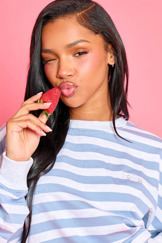 Kaiia Kaiia Striped Oversized Sweatshirt Soft Blue & Grey Marl - 2